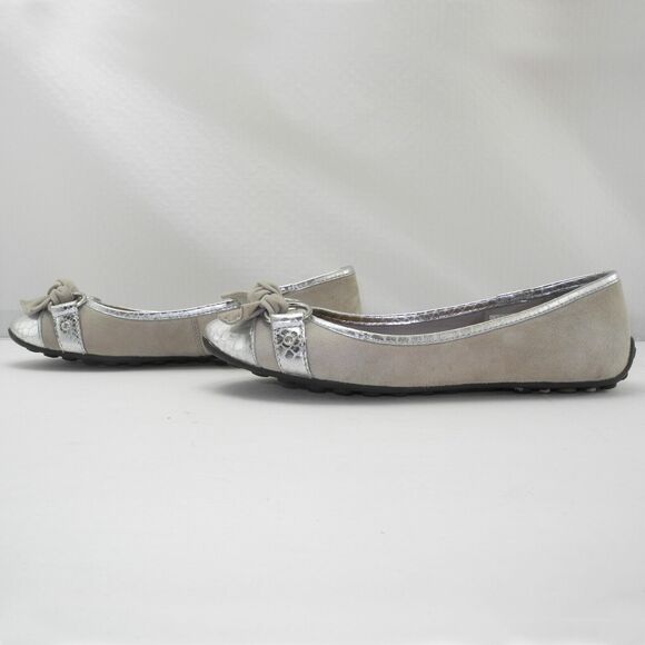 Sperry Top Sider Kendall Ballet Flats Beige Suede Bow Silver Cap Toe-Women's 6.5 - Picture 4 of 8